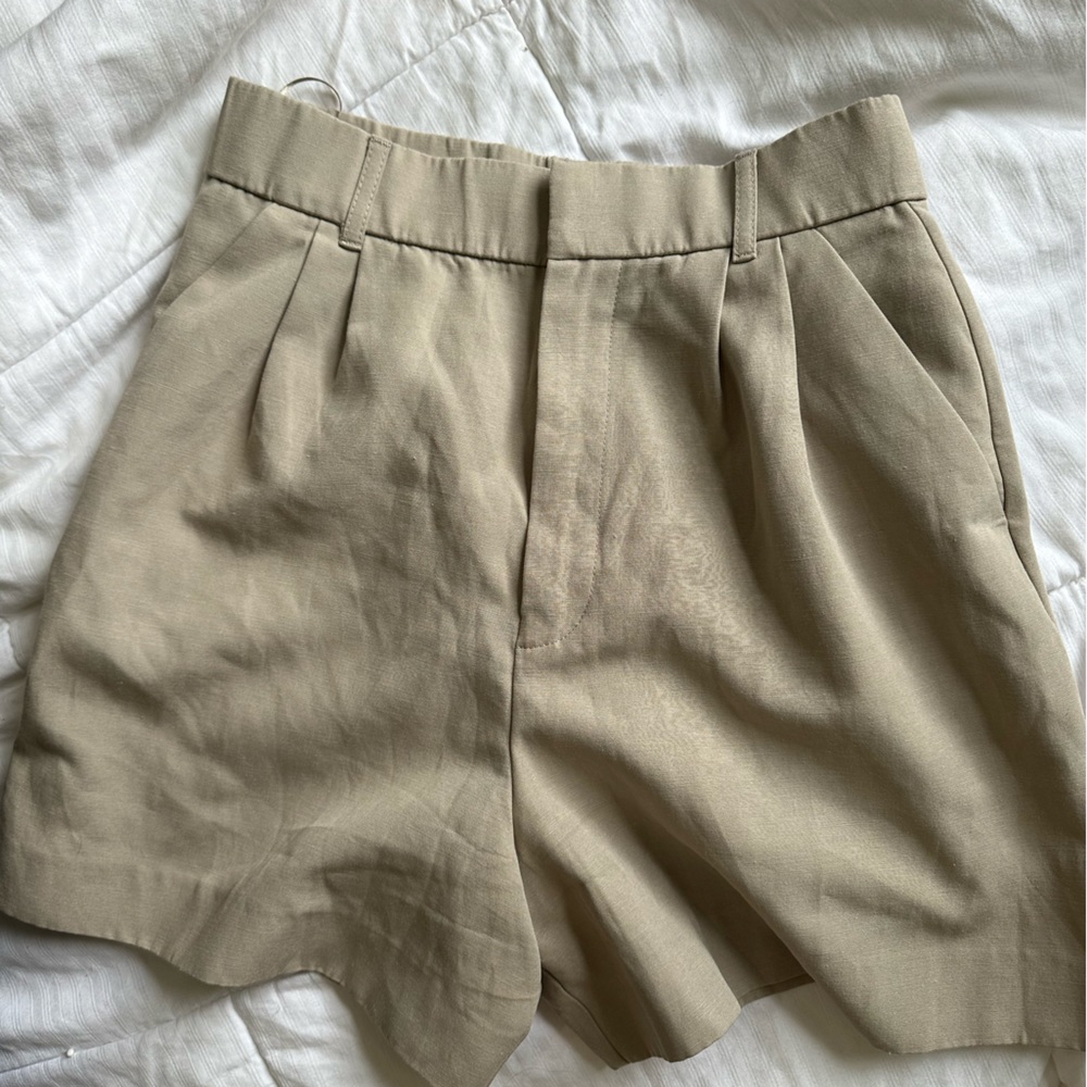 New Zara Linen Blend Taupe Shorts